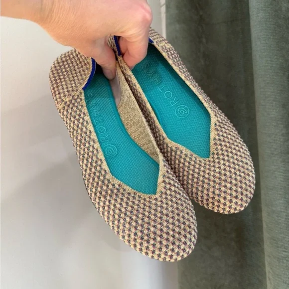 Rothy's Metallic Jewel Box Round Toe Ballet Flat - Tan/Pink/Teal - Size 7 *Rare* - Picture 2 of 9